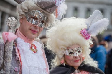 Venice, Italy - February, 2019: Carnival of Venice, typical Italian tradition and festivity with masks in Veneto.