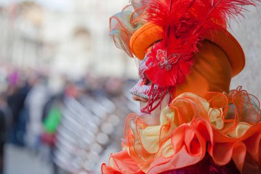 Venice, Italy - February, 2019: Carnival of Venice, typical Italian tradition and festivity with masks in Veneto.