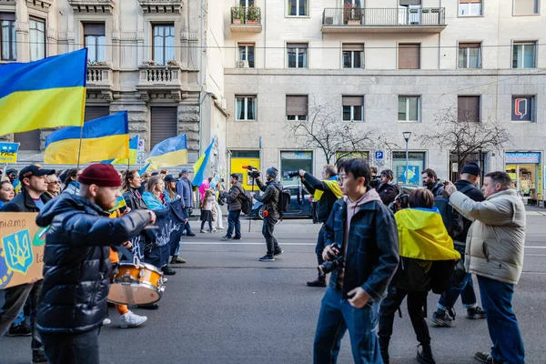 Milan Italie Février 2023 Après Guerre Russo Ukrainienne 1Er Anniversaire — Photo