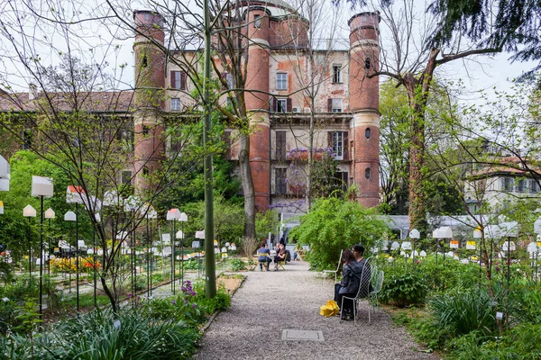 stock image MILAN, ITALY - April 2018: Installation transforms the Brera Botanical Garden into a green city, during the design week. House in motion exhibition promoted by the design magazine Interni for a smart town. 