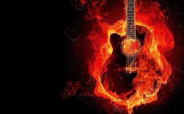 Gitar alevi alev müzik aleti yanan gitar