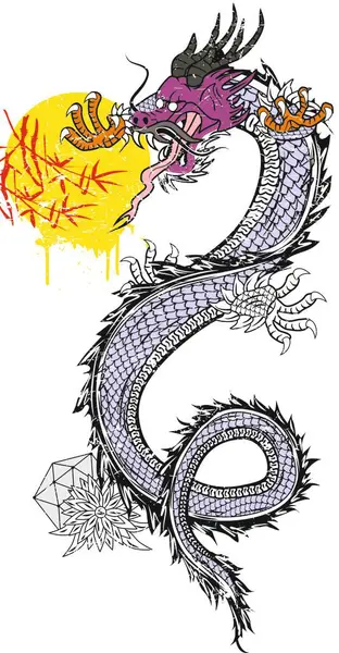 Arkasında güneş olan geleneksel Çin elması ejderhası. 