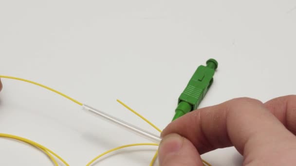 光纤焊接工作流 光纤剥离 — 图库视频影像
