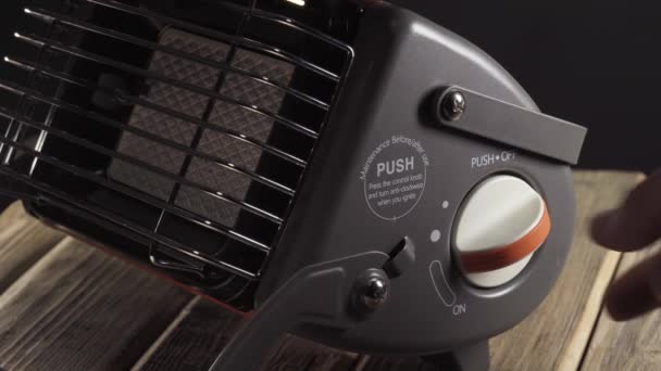Calentador Cerámica Gas Portátil Para Acampar Incluida Calefacción Primer Plano — Vídeos de Stock