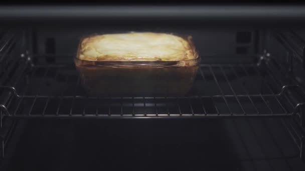 Potato Meat Casserole Covered Sour Cream Taken Out Oven Close — Stock Video