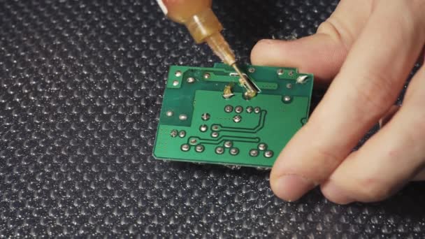 Soldering Electronic Boards Solder Paste Tin Close — Stock Video