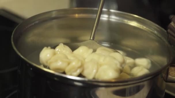 Μαγείρεμα Ζυμαρικών Κρέας Έβαλα Ένα Πιάτο Κοντινό Πλάνο — Αρχείο Βίντεο