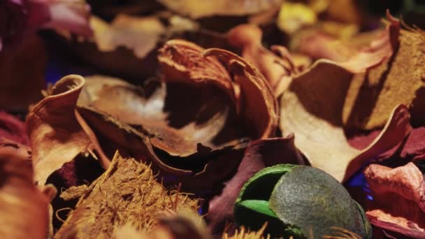 Hojas Secas Coloridas Corteza Flores Para Crear Aroma Diapositiva Vídeo — Vídeos de Stock