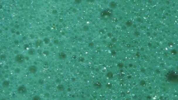 Macro Abstraction Milk Oil Paint Green Stars Bursting Bubbles — Stock Video