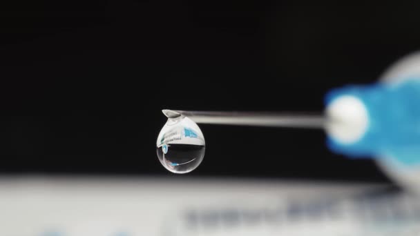 Medical Syringe Vaccine Dripping Needle Reflection Syringe Drop — Video