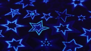 Makro kaydırak atışı, mavi yıldızlar ve kar taneleri parıldıyor ve yanıp sönüyor.