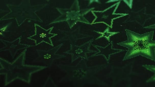 Makro Kaydırak Atışı Yeşil Yıldızlar Kar Taneleri Parıldıyor Yanıp Sönüyor — Stok video