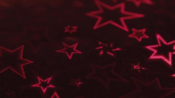 Macro Slide Shot Estrelas Vermelhas Flocos Neve Brilham Piscam — Vídeo de Stock
