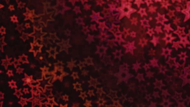 Kayar Atış Kırmızı Yıldızlar Kar Taneleri Parıldar Yanıp Söner — Stok video