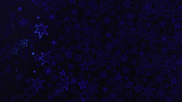 Mavi Yıldızlar Farklı Tonlarda Parıldıyor Yıldızlı Bokeh Arka Plan — Stok video