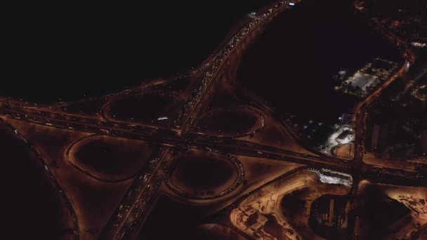 Drone Video Winter Night Ring Road Moscow Interchanges — Video