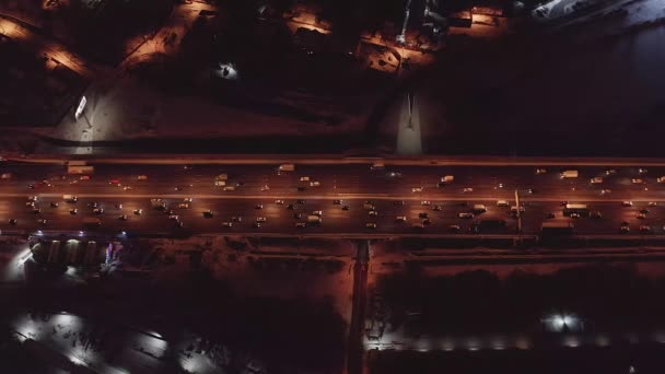 Drone Video Winter Night Ring Road Moscow Interchanges — Vídeo de Stock