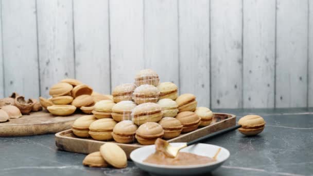 Cookies Called Nuts Sprinkled Powdered Sugar — Wideo stockowe