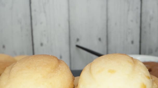 Pastry Chef Joins Two Half Biscuits Form Nut Super Macro — Vídeo de Stock