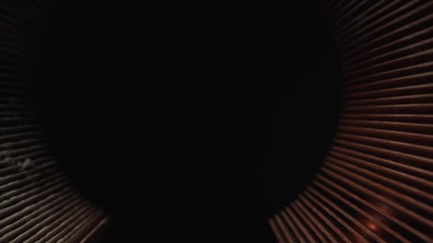 銅製のコンピュータヒートシンク ほこりが多い 内部のドリースライダーの極端なクローズアップ ラオワプローブ — ストック動画
