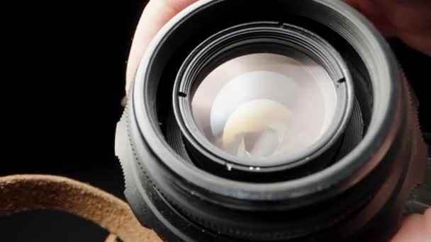 Check Old Lens Twist Aperture Close — Vídeo de Stock