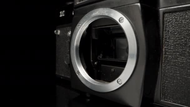 Old Slr Film Camera Black Background — 图库视频影像