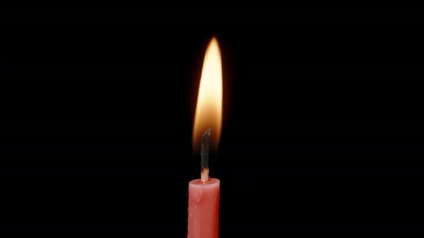 Blow Out Red Candle Black Background Dolly Slider Extreme Close — ストック動画