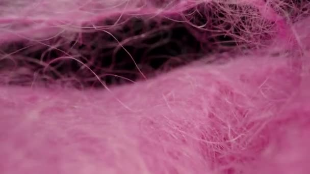 Pink Woolen Fabric Thread Dolly Slider Extreme Close Laowa Probe — Stock videók
