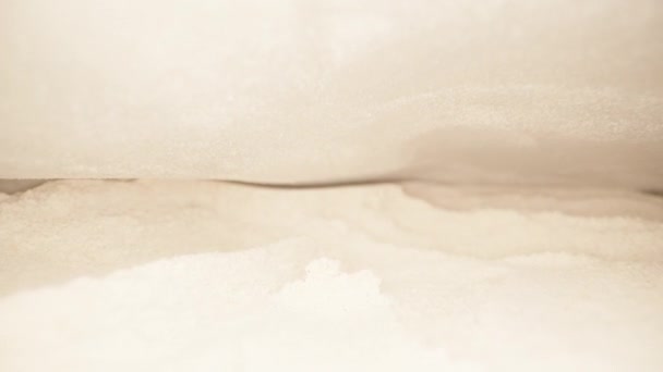 Packed White Powder Protein Shake Dolly Slider Extreme Close Laowa — стоковое видео