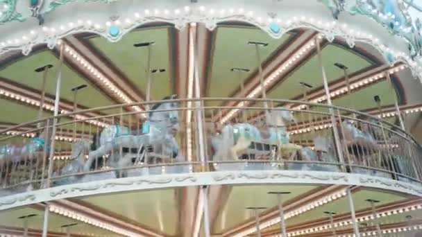 Empty Deserted Carousel Horses — Vídeos de Stock