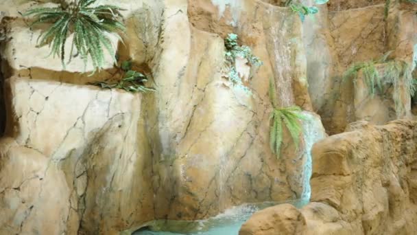 Artificial Waterfall Rocks Backlit Water Slow Motion Video — 图库视频影像