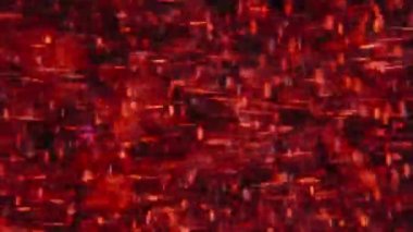 Macro abstraction. Red particles rotate on a black background, space. Round and oval bokeh.