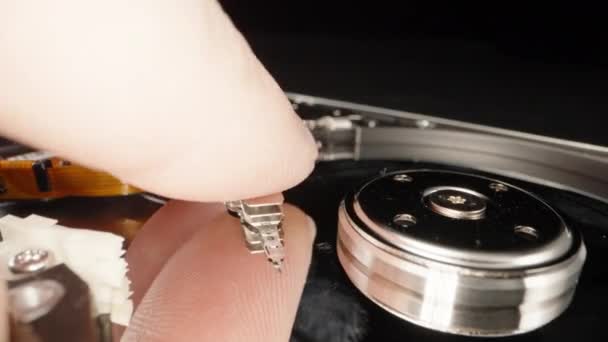Disassembled Computer Hard Drive Black Background You Cant Repairs Touch — Video Stock