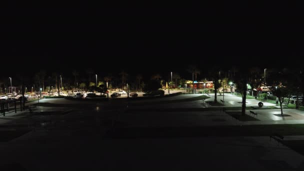 Ciudad Turística Nocturna Terraplén Palmeras Policía Transporte — Vídeos de Stock