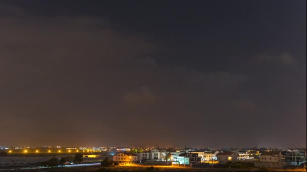 Night Time Lapse Motion Storm Clouds Lightning Starry Sky — Vídeo de Stock