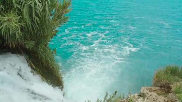 Водопад Дуден Парк Дуден Средиземноморском Побережье Анталье Турция Морской Пейзаж — стоковое видео