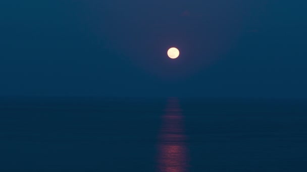 Strawberry Super Moon Rises Sea Time Lapse — Video