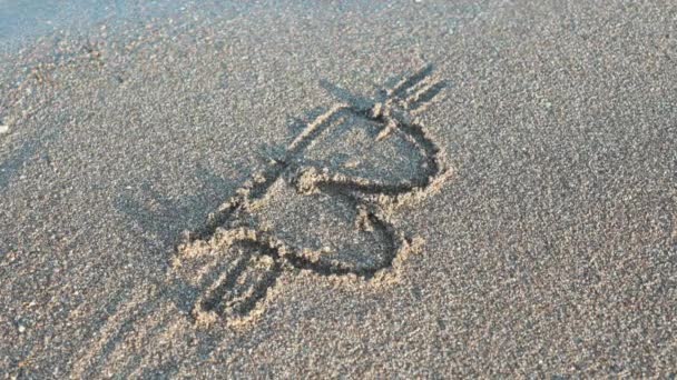Die Inschrift Sand Wird Mit Einer Welle Weggespült Bitcoin Sommer — Stockvideo