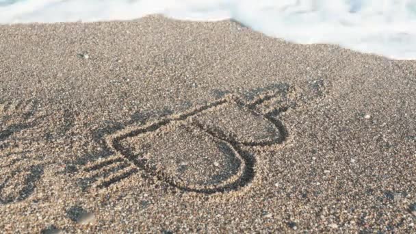 Inscription Sand Washes Away Wave Bitcoin Summer Sea Beach — Stock Video