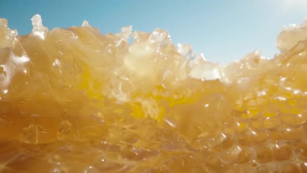 Bal Peteğinin Altın Dağları Mavi Gökyüzü Dolly Slider Aşırı Yakın — Stok video