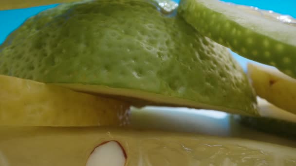 Камера Їде Всередину Нарізаних Скибочок Лимона Доллі Повзунок Надзвичайно Крупним — стокове відео