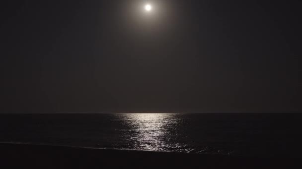 Stor Måne Midten Rammen Lyser Opp Havet Bølger Land – stockvideo