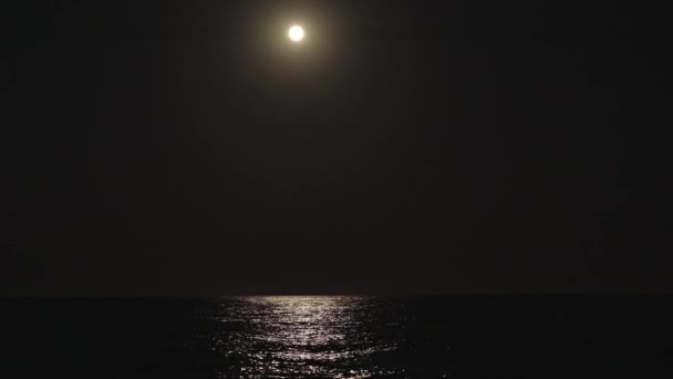 Большое Полнолуние Освещает Океан Волны Свет Воде — стоковое видео