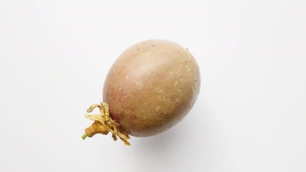 Passion Fruit Rotates White Background Close — Stock Video