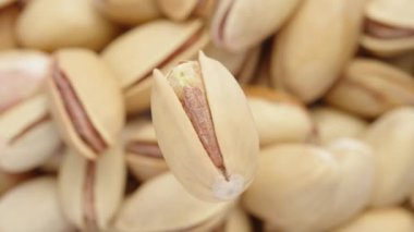 Bir tuzlu şam fıstığı şam fıstığının arka planında dönüyor. makro.