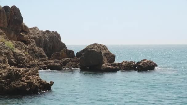 High Rock Huge Rocks Sea Seagull — Stock Video