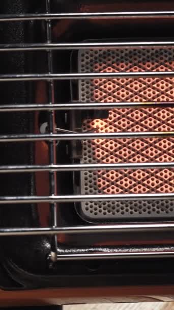 Portable Gas Ceramic Heater Camping Turn Gas Sliding Shot Vertical — Stock Video