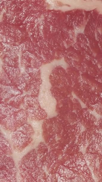 Forgó Steak Makró Videó Felülről Nézve Függőleges Videó — Stock videók