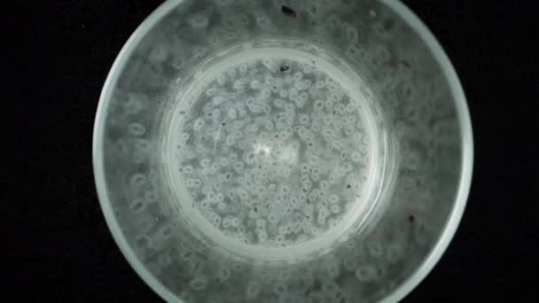 Kamera Zanurza Się Szklance Drinkiem Nasionami Chia Zbliżenie Środku Czarnym — Wideo stockowe
