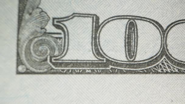Número Cem Canto Inferior Esquerdo Nota Dólares Americanos Dolly Deslizante — Vídeo de Stock